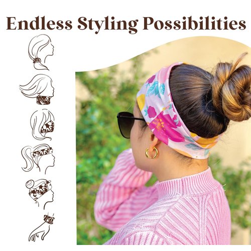 Karma Sparrows Headband for Women - Medium - Fabric Headband and Stretchy Hair Scarf - Crème and Blue