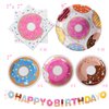 Donut Birthday Party Supplies, Serves 16, Includes Plates, Cups, Napkins, Cutlery, Banner and Tablecloth, for Donut Themed Baby Birthday Decoration, Disposable Tableware Party Pack for Girls and Boys