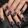 GLAMERMAID Black Pink Ombre Press on Nails Medium Almond, Purple Aurora Fake Crush Nails, Glossy Gel Glue on Nails Short Oval Stick on Blush Nail Set, Glitter Acrylic Stiletto False Nail Kit for Women