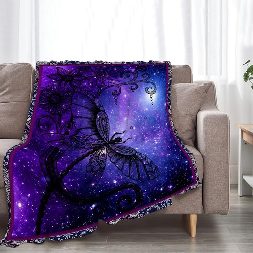 Dragonfly Blanket Soft Cozy Purple Dragonfly Throw Blanket Super Warm Fuzzy Fluffy Dragonfly Lightweight Fleece Flannel Gifts Blankets for Kids Adults 50"X40"
