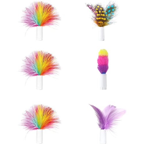 ORSDA Cat Toy Replaceable Feathers and Fluffy Toy Accessories, 6Pcs Feather Refill for 2-in-1/3-in-1 Interactive Cat Toy