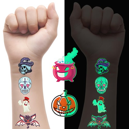 20 Sheets Luminous Halloween Temporary Tattoos for Kids Birthday Party Decorations, Glow Halloween Party Supplies Favors for Boys Girls, Halloween Goodie Bag Fillers Gifts