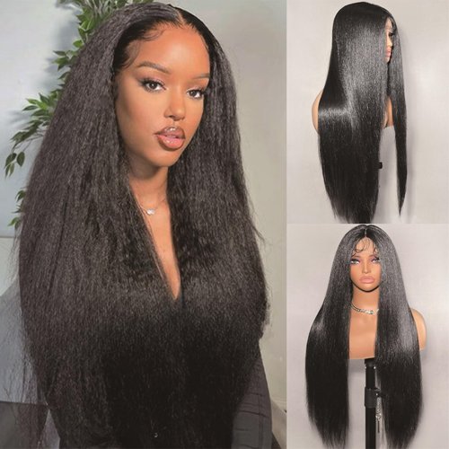 Yaki Straight Lace Front Wigs Human Hair 13x4 HD Transparent Lace Frontal Wig 200% Density Pre Plucked Glueless Wigs Human Hair 100% 12A Unprocessed Brazilian Virgin Remy Hair for Black Women 30 Inch