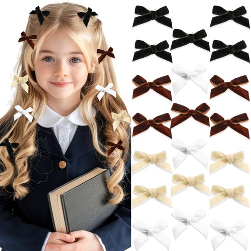 SAWINDA 20PCS Mini Velvet Hair Bows Small Bows for Girls Cute Bow Hair Ribbon Clips Black White Bows for Hair Bowknot Hair Barrettes Alligator Clips Accessories for Women Girls Toddler Infant