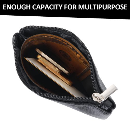 TIESOME Coin Purse, PU Lychee Pattern Zipper Coin Purse Portable Coin Purse Mini Change Wallet for Women Coin Pocket Mini Money for Women Credit Card ID Key Headset Lipstick (Black)