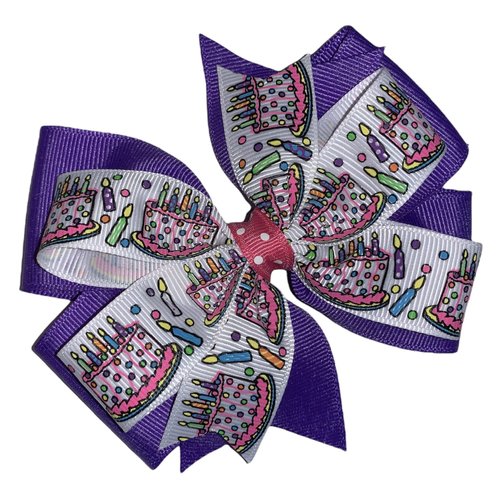 Birthday Cake Pinwheel Hair Bow 4" Periwinkle Purple & Hot Pink
