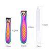 Rolabling Colorful Rainbow Nail Clippers Kit Fingernail Cutter and Toenail Cutter Glass Nail File Stainless Steel Nail Trimmer Nail Care Pedicure and Manicure Nail Tool Set 3Pcs