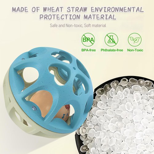 ROHSCE Baby Rattle Ball, Baby Teething Sensory Montessori Toys Soft Chew Toy with Rattles for Babies, Safe Wheat Straw Travel Toys Newborn Gift for Infant Boys Girls 3 6 7 8 9 10 11 12 Months