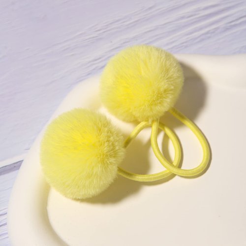 SUSULU Furry Hair Elastic Bands Faux Rabbit Fur Pompom Hair Ties Scrunchies for Women, Rubber Band with 5cm Ball Ponytail Holder Accessories Pack of 12pcs (Yellow)