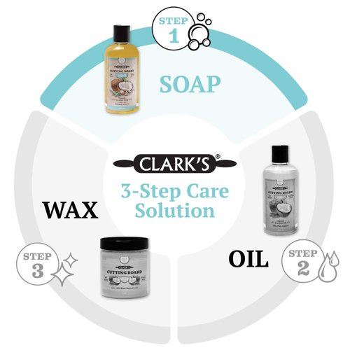 CLARK'S Cutting Board Refined Coconut Soap - Plant Based Food Safe Castile Soap For Countertops Butcher Blocks Bamboo And Utensils - Cleans And Restores Wood - Use Before Food Grade Mineral Oil
