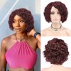 FAVE Short Curly Bob Wigs for Black Women 8 inches Human Hair Wigs Glueless Side Part Bob Wig Pixie Wigs 99J Color Short Human Hair Wig Natural Looking (99J,8 Inches)