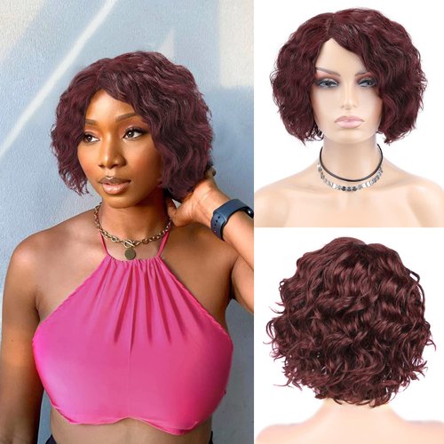 FAVE Short Curly Bob Wigs for Black Women 8 inches Human Hair Wigs Glueless Side Part Bob Wig Pix...