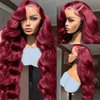 Cikana 99J Burgundy Lace Front Wigs 30 Inch Red Wig Human Hair Body Wave 13x4 HD Lace Frontal Wigs Natural Hairline Pre Plucked 180% Density Glueless Brazilian Virgin Human Hair Bleached Knots