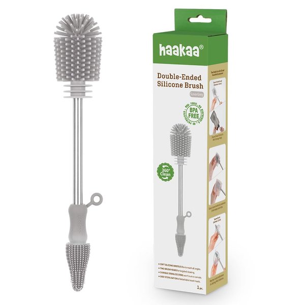 Haakaa Silicone Cleaning Brush Kit – Household Cleaning Brushes for Bottles and Crevices – Food-Grade Silicone: Dishwasher Safe (Brush-Grey)