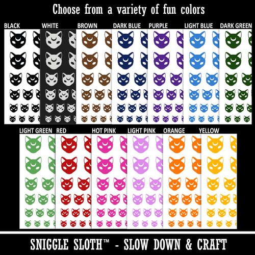 Witch Cat Head with Moon on Forehead Temporary Tattoo Water Resistant Fake Body Art Set Collection - Black (One Sheet)