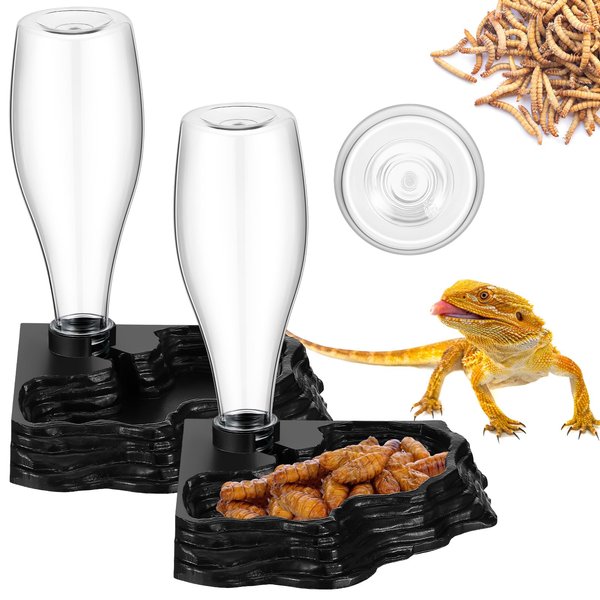 2 Pack Reptile Water Feeder Automatic Water Dispenser Waterer 13.5Oz Feeding Accessories Tank Lizards Waterer for Bearded Dragon Terrarium Turtle Tank Feeding Geckos Frog