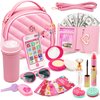 Hohosunlar Kids Pretend Play Little Girl Purse Accessories, Princess Toy Cell Phone w/ Light & Sound, Fake Makeup, Wallet, Keys, Credit Card, Play Water Bottle Christmas Birthday Gift Toys for Girls