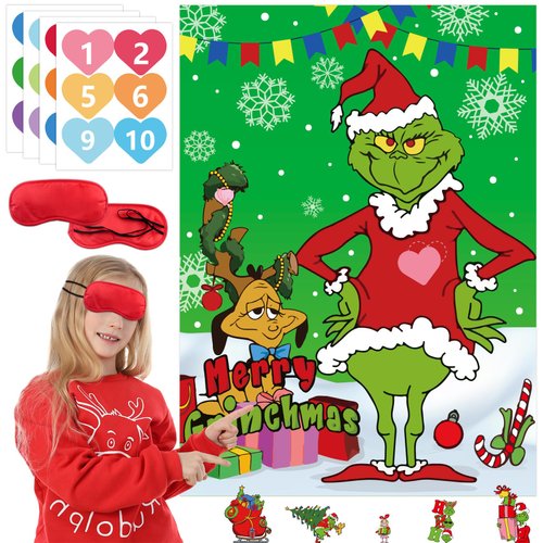 AINECON Pin the Heart on the Christmas Game Christmas Party Game for Kids Outdoors Indoors for Christmas Party Decorations.