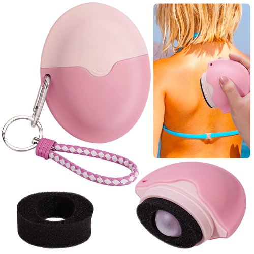 Refillable Sunscreen and Body Lotion Sponge Roller Applicator for Kids and Adults, Child-Friendly Silicone Roller with Even, Mess-Free Application, Travel-Size for Hassle-Free Skincare Routine (Pink)