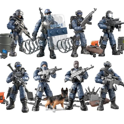Ulanlan Special Forces Mini Military Action Figure with Weapons and Accessories Building Blocks Playset, 8 PCS Multiple Movable Joints SWAT Police Figure, Best Gift for Boys 8 9 10