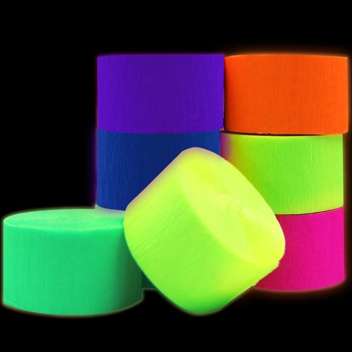 600feet Crepe Paper Streamers,6 Rolls Blacklight Party Streamer Decorations in 6 Colors for Neon Party,Wedding, Birthday, Glow Party Supplies