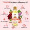 BASSI 2PCS Organic Coconut Oil Strawberry Moisturizing Body Oil with Vitamin E, Bath Oil for Dry Skin Hydrating, Body Oil, Relaxing Massage Oil, Hair Oil, Carrier Oil for Essential Oils, 2 fl oz/pc