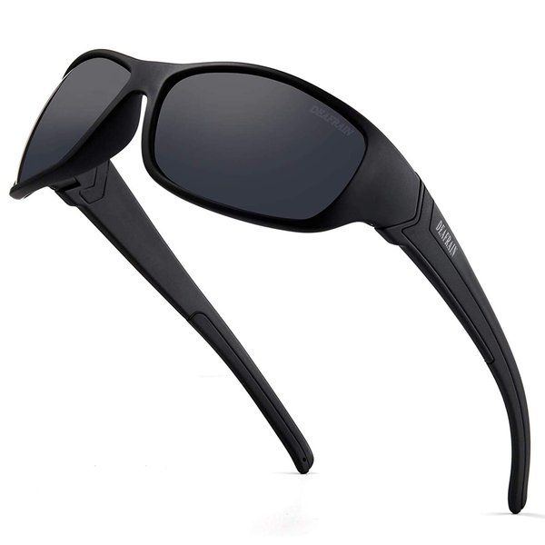 DEAFRAIN Polarized Sports Sunglasses for Men Women Fishing Driving Cycling Running Baseball Golf Black Glasses UV Protection