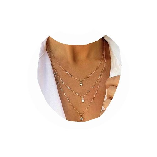Yheakne Boho Layered Crystal Necklace Gold Rhinestone Pendant Chain Necklace Vintage Multi Strand Necklace Chain Jewelry for Women
