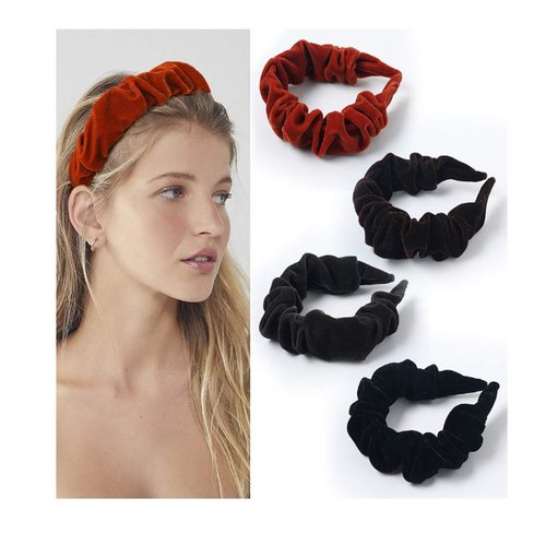 Blufly Vintage Stretch Headbands Black Velvet Hair Bands Alice Band Washing Face Padded Hair Diademas Hair Hoops Wide Turban for Women and Girls (Pack of 4)