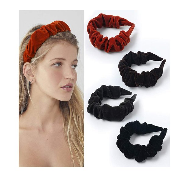 Blufly Vintage Stretch Headbands Black Velvet Hair Bands Alice Band Washing Face Padded Hair Diademas Hair Hoops Wide Turban for Women and Girls (Pack of 4)