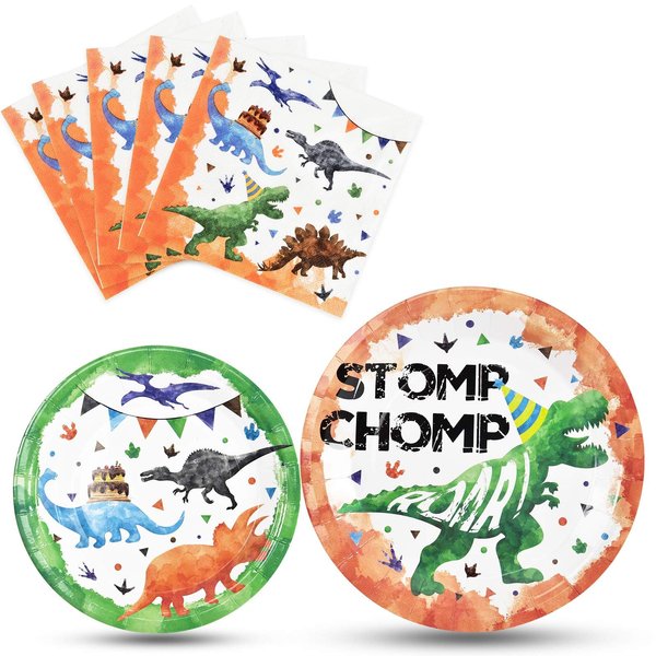 Watercolor Dinosaur Party Plates and Napkins - Dinosaur Party Supplies Bundles for Boys Kids Birthday Disposable Dinner Dessert Cake Luncheon Plates Napkins Tableware Set Serves 16 Guests 48 Pieces