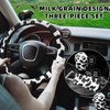 SuperKaKa 3PCS Cow Print Steering Wheel Cover,Auto Cute Anti-Slip Breathable Cow-Pattern Shift Gear & Hand Brake Covers Universal Car Interior Accessories for Women Men (Black)