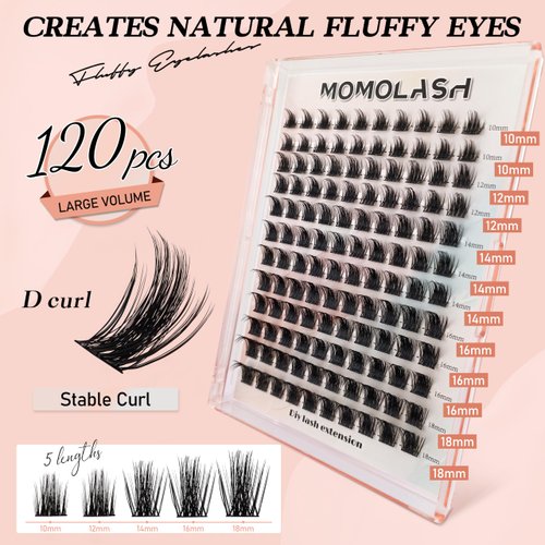 Fluffy Lash Clusters Eyelash Extension Manga Lash Clusters 10-18mm D Curl Anime Eyelash Extensions 120pcs Wispy Eyelash Clusters Individual False Lashes DIY at Home, by Momolash