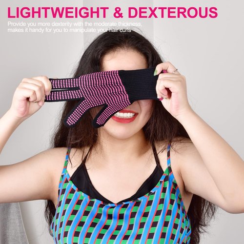 IYASA 2 Pcs Heat Resistant Gloves With Silicone Bumps, Professional Heat Proof Glove Mitts For Hair Styling Curling Iron Wand Flat Iron Hot-Air