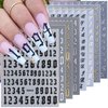 8 Sheets Old English Letter & Numbers Nail Stickers 3D Self-Adhesive Personalized Letter Nail Decals Black White Gold Silver Alphabet Nail Art Stickers Retro Numbers Nail Designs Supplies for Women