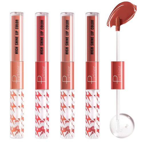Marine Forest High Shine Lip Gloss with Clear Fixed Color Lip Oil, Up to 12 Hours Long Lasting Dual Ended Liquid Lipstick, Lightweight and Non Sticky, 0.1 Oz (01+02+03+04)