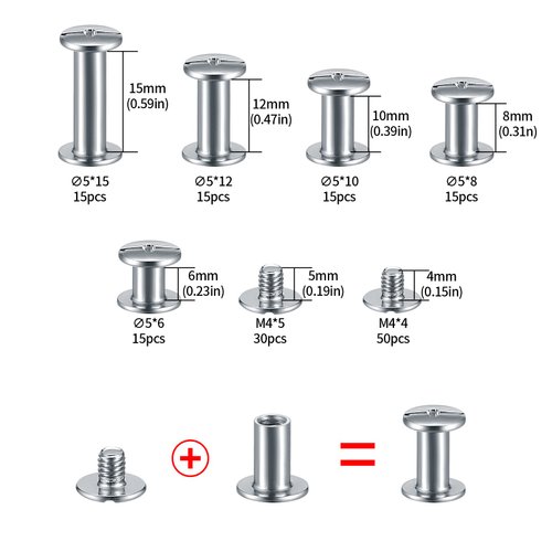 160 Pcs Chicago Screws and Extention Posts, Chicago Scrapbook Extension Posts and Screws, M4 M5 Photo Albums Book Phillips Binding Screws and Posts for Leather Saddles Purses Belt Scrapbook