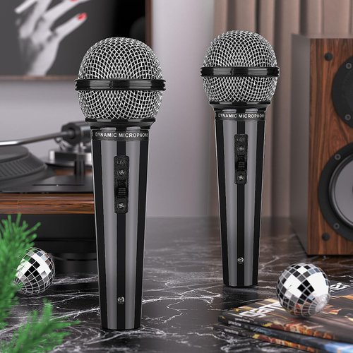 Facmogu 2PCS Fake Microphone Prop, Plastic Prop Microphone for Kids, Fake Pretend Play Microphone Toy for Karaoke Costume, Kids Mic Props for Halloween Christmas Cosplay Music Birthday Party Favors