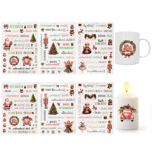 HICOHAND Candle Tattoos, 6 Sheets Candle Tattoos Christmas Water Slide Film Candles Candle Film for Christmas Decorations and Craft DIY