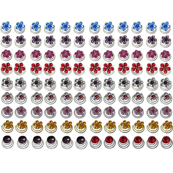 108 Pc Set Hair Jewel Flower Hair Sticks Hair Pins 12 each of 9 Sparkly Colors-108hairTwists
