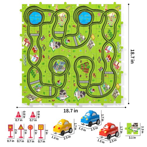 TEMI 64 Pieces Puzzle Race Tracks Car Set Toys for Kids Ages 3-5 - Toddler Toys Gifts for 3 4 5 Year Old Boys, Puzzle Tracks Car Toys for Boys Ages 3-5 4-6, 3 4 5 6 Year Old Boys Birthday Gifts