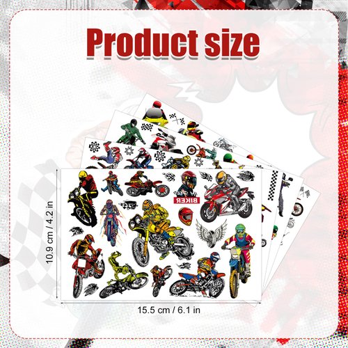 PEUTIER 4pcs Dirt Bike Temporary Tattoos, Motorcycle Stickers Dirt Bike Stickers Motorcycle Birthday Decorations for Kids Boys Girls Motocros Birthday Multicolor