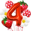 Strawberry Balloons Fourth Birthday Decorations for Girl, 40 Inch Mylar Red Number 4 Balloons, Strawberry Balloon for Strawberry Party Decorations, Strawberry Themed Party