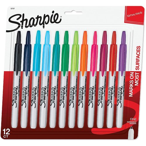 Sharpie 32707 Retractable Permanent Markers, Fine Point, Assorted Colors, 12 Count - 1