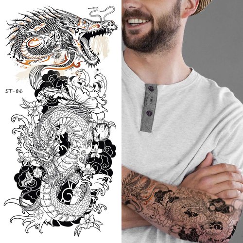 Supperb® Temporary Tattoos - Two B&W Dragons (Set of 2)