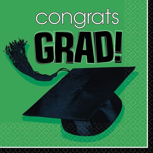 Flying Colors Graduation Party School Colors Luncheon Napkins Green Tableware, Green, Paper , 6" x 6" Pack of 36