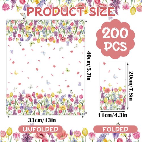 Yeaqee 200 Pcs Spring Napkins Tulip Paper Guest Towels 2 Ply Decorative Floral Napkins Disposable Bathroom Napkins Disposable Hand Towel for Kitchen Spring Party Dinner