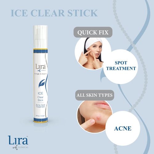 Lira Clinical ICE Clear Stick - On-the-Go Acne Spot Treatment Stick Infused with Salicylic Acid & Collagen Peptides - Quick Fix Pimple Stick to Combat Breakouts & Reduce Redness - 0.5 fl oz