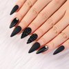 Artquee 24pcs Press on Nails Black Medium Long Almond Stiletto Matte Mixed Glossy Fake Nails False Tips Manicure for Women Including 2pcs 3D Rhinestones Nails and 2pcs Gold Nail Studs