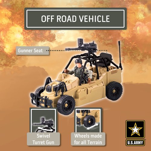 United States Army Rescue Force Soldier Toys & Military Vehicles - Helicopter & Desert Car, Artillery, Gear & Action Figure Playset, 3+